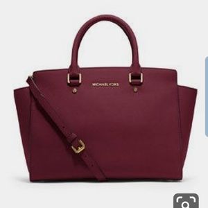Michael Kors Burgundy Selma Satchel & Card Holder